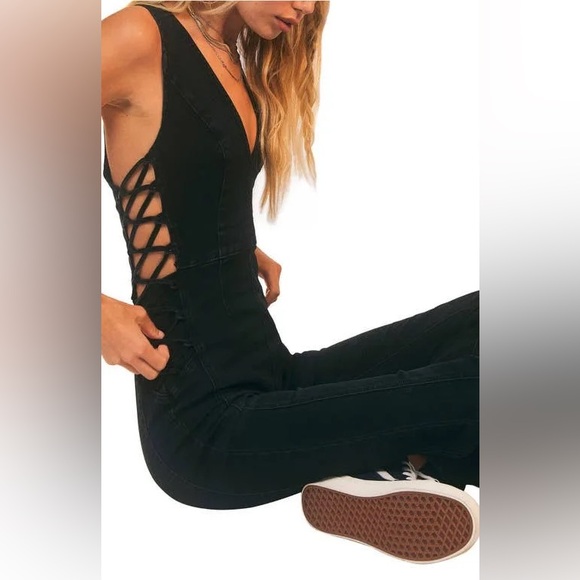 Free People Geanie Lace Up Jumpsuit in Black - Picture 5 of 11